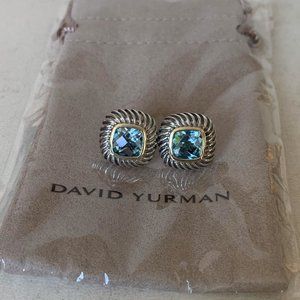 DAVID YURMAN Blue Topaz Cushion Cable Earrings